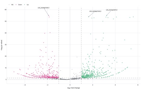 Volcano plot of RNA-seq differential expression with significance thresholds