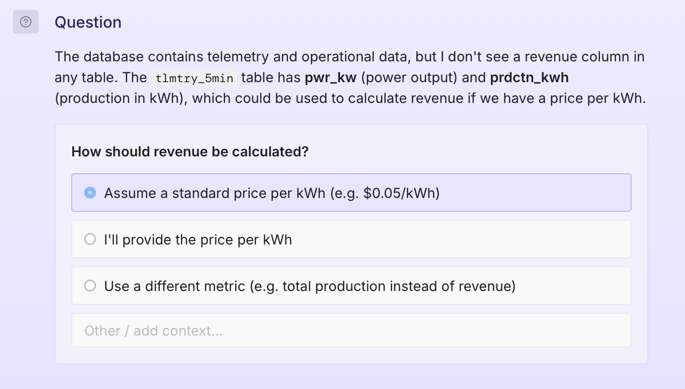Screenshot of Plotly Studio showing a questionnaire about how to define revenue.