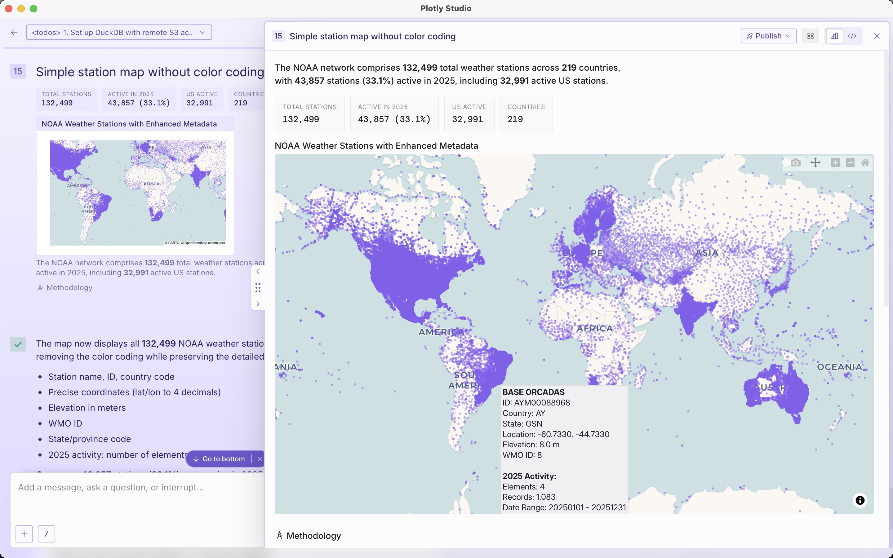 Map of 130,000 weather stations in NOAA's dataset