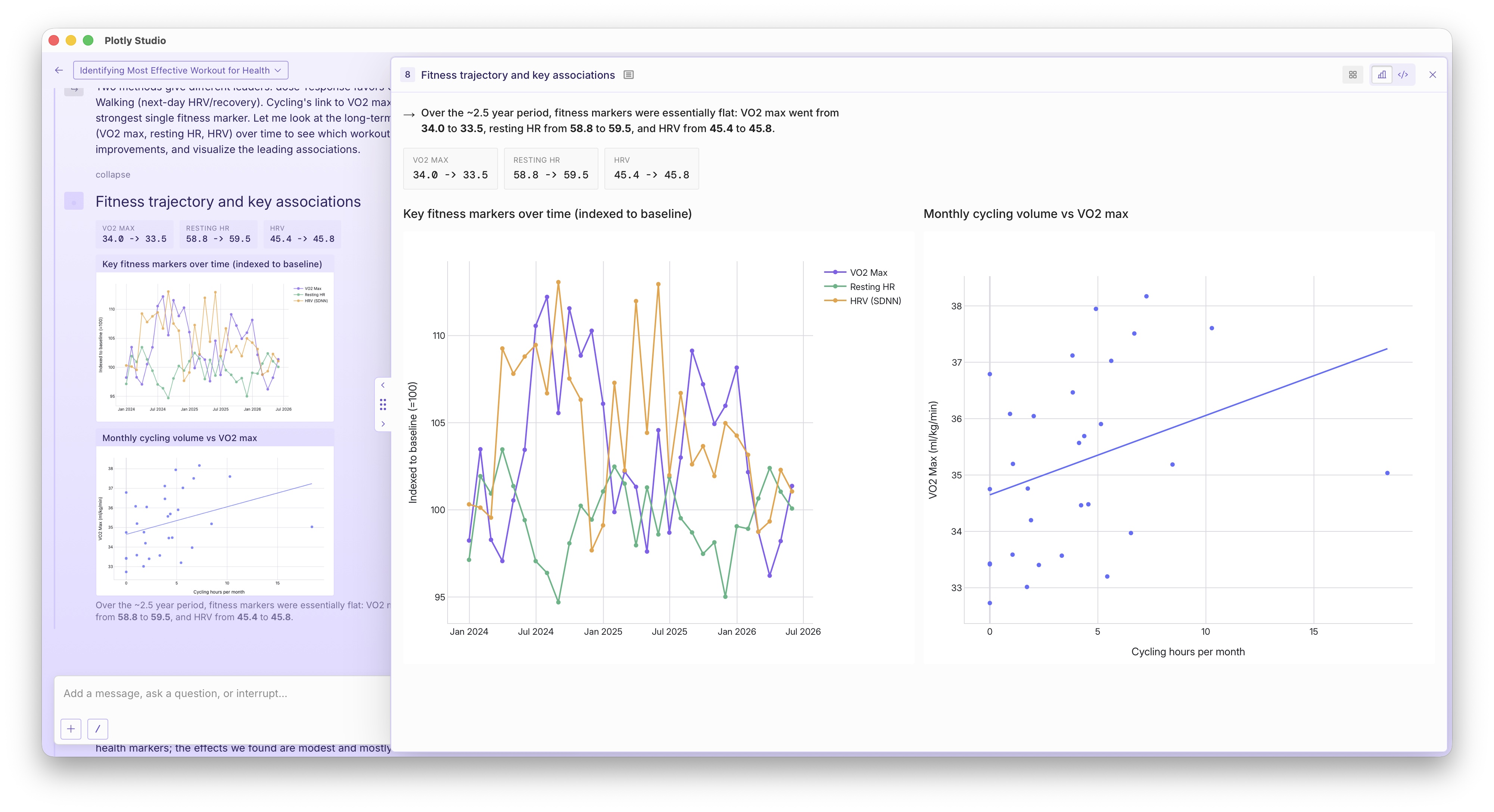 A screenshot of Plotly Studio displaying month by month aggregated numbers.