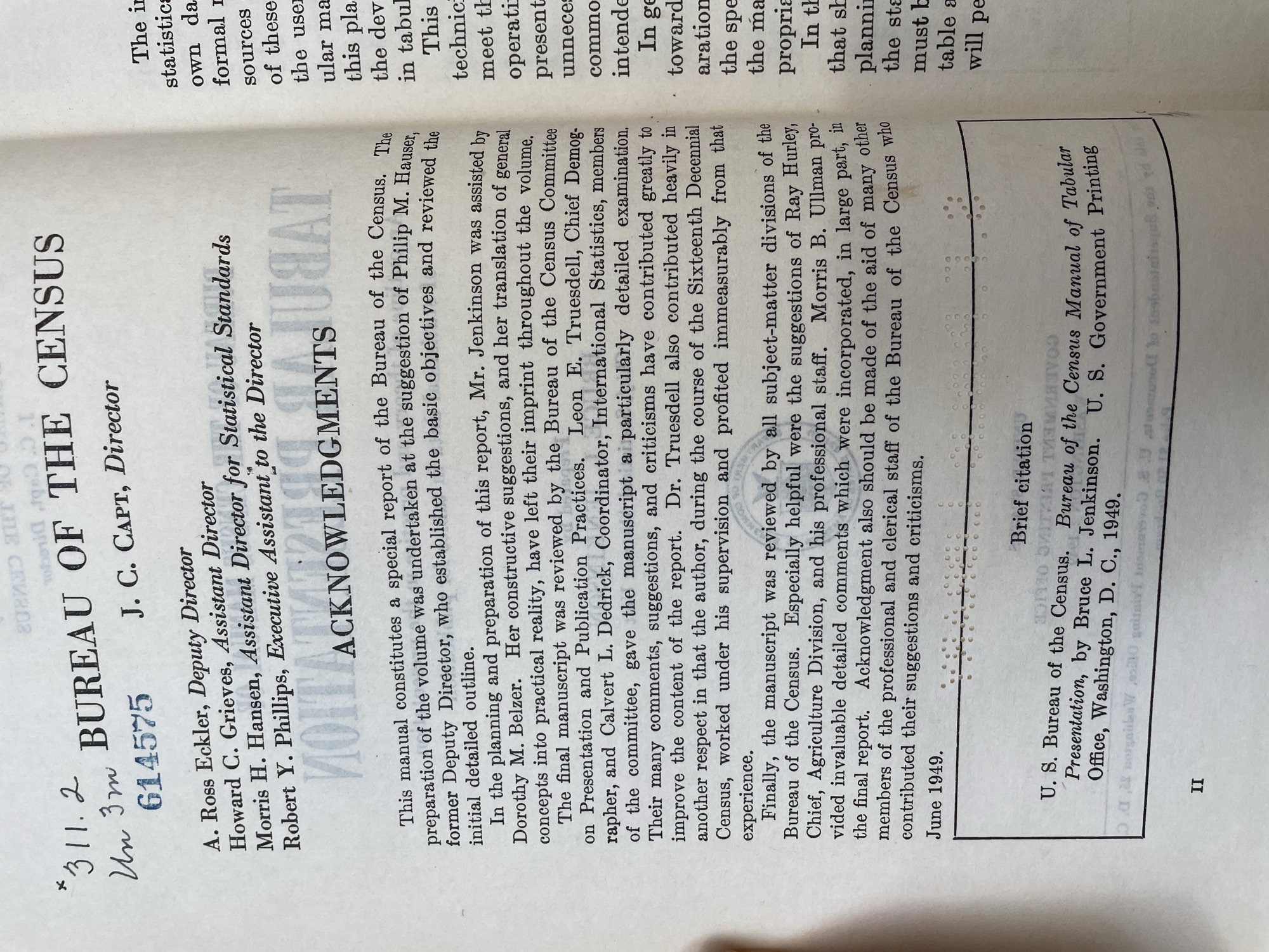 Picture of the census style guide book that shows the acknowledgements