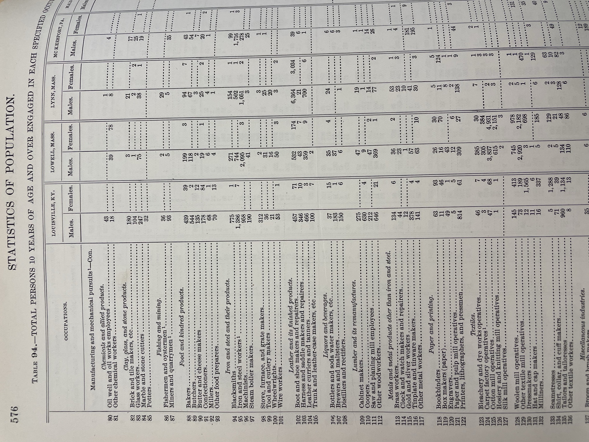 A table from a 1900s census book showing remarkable density of information